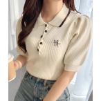 ポロシャツ ポロ 「mily bilet」配色×くすみカラーで魅せる、ずるい清楚さ。配色ラインポロニット (半袖) レディース