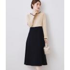 ワンピース 「ハレの日・通勤」スクエアネック バイカラー ニットワンピース