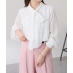 ショッピングドット ブラウス シャツ 楊柳ドットジャガードボウタイブラウス レディース