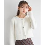 ジャケット ノーカラージャケット パール＆ビジュー付きニットジャケット レディース