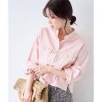 ショッピング綿100 ブラウス シャツ スタンドネックパールボタンシャツ レディース