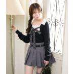 ショッピングリボン ニット セーター チェックリボンレイヤードライクニット レディース