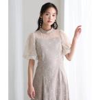 ドレス 袖あり＆ロング同窓会成人式シアーパフスリーブ立体刺繍刺繍フレアスカートお呼ばれ結婚式二次会フォーマルオケージョンドレスパーティードレス