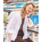 ブラウス シャツ 「UVカット率97%」ライトシアーギャザー 涼しげ オーバーフーディーシャツパーカー「纏うUVケア - ソルヴェール」 レディース