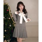 ショッピングタイ ワンピース satin ribbon tie docking knit onepiece / サテンリボンタイドッキングニットワンピース