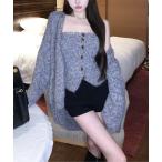 カーディガン メランジニット カーデ&チューブトップ 2ピース レディース
