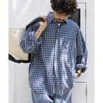 「HINSON」 長袖ネルシャツ MEDIUM サックスブルー メンズ