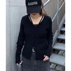 カーディガン スリットVネックニットカーディガン レディース