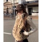 ベスト ジレ ヒョウ柄ファーベスト レディース