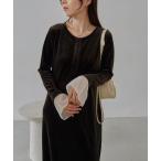 ワンピース 「低身長サイズあり」フレアスリーブベロアワンピース