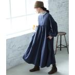 ワンピース 斜めボタンの群青色ワンピース