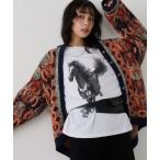 tシャツ ホースプリントレイヤード風ロンTEE レディース