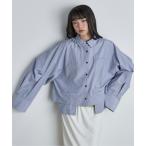 ショッピングストライプ ブラウス シャツ ダブルポケットタックスリーブストライプクロップドシャツ レディース