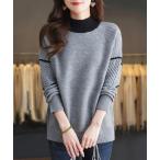 ショッピングニットワンピ ニット セーター 配色リブハイネックニット レディース