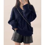 ショッピングニットワンピ ニット セーター ケーブル編みVネックニット レディース