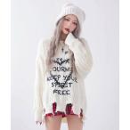 ニット セーター サブカル地雷系ダメージ風ゆるだぼ英字ロゴ長袖ニットトップス レディース