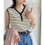 タンクトップ ノースリーブ 着回し力抜群！ストレッチが効いた前後2Way配色ニットリブタンク レディース
