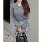 ニット セーター ゴールドボタンロングスリーブニットトップス 冬服 春服 レディース