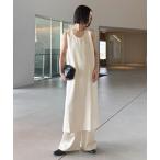 ワンピース ラウンドネックサテンロングワンピース「セットアップ対応」「by SON」