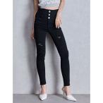 ショッピングスキニー ジーンズ デニム デニムパンツ ハイウエストバッククロスダメージスキニーデニムパンツ レディース
