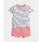  baby полоса do хлопок футболка & сетка шорты комплект 