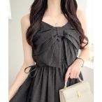 ワンピース 「mily bilet」春夏に映える♪ビッグリボンチェック柄ティアードワンピース（ロング丈）