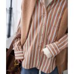 ショッピングバンド ブラウス シャツ ストライプバンドカラーシャツ レディース