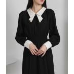 ショッピングプレート ワンピース レースリボン襟使い ハイウエスト ゴールドプレート ロングワンピース