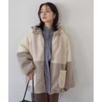 ショッピングボア コート アウター 配色ボアフーディジャケット レディース