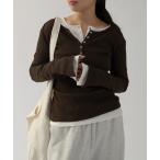 ショッピングアンドミー tシャツ ヘンリーネックスラブリブ長袖シアートップス レディース