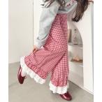 パンツ コットンフリルギンガムチェックパンツ レディース