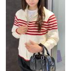 カーディガン フレンチボーダージップニットカーディガン レディース