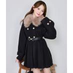 ショッピングファー コート アウター フェイクファー襟プリーツミドルコート レディース