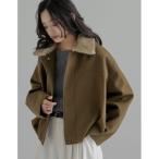 ブルゾン アウター 「ファー取り外し可能」襟ファー起毛カルゼ裾バルーンブルゾン レディース