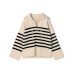 ショッピングボーダー ニット セーター パネルボーダー レースアッププルオーバー レディース