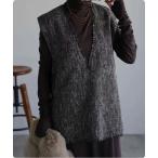 ベスト ジレ ディープVネックツイードベスト レディース