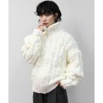 ニット セーター ビッグスラブ手編みジップカーディガン　BIG SLUB HAND-KNIT ZIP CARDIGAN レディース