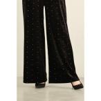 パンツ （黒）ささやかな煌めき放つドット柄ベロアパンツ レディース
