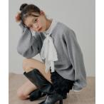 ニット セーター ボウタイブラウスドッキングニット レディース