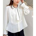 ブラウス シャツ 「セットアップ対応」ウォッシャブルストレッチジョーゼットボウタイ風ペプラムブラウス レディース