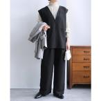 セットアップ Vネックベスト×セミワイドストレートパンツ2点セット レディース