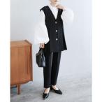 ショッピングボタン セットアップ Vネックボタンベスト・テーパードパンツ2点セット レディース