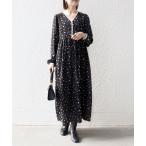 ワンピース SHIPS any:「洗濯機可能」フラワー プリント バイカラー Vネック ギャザー ワンピース