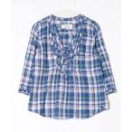 「Abercrombie&Fitch」 チェック柄長袖ブラウス M ブルー レディース