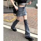 デニムスカート レッグカバー付きサイドレースアップデニムミニスカート