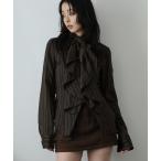 ブラウス シャツ スカーフ付きストライプVネックシャツ レディース