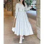 シャツワンピース カシュクールフレアシャツワンピース 春服