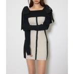 ワンピース バイカラーオフショルリボンニットミニワンピース 春服