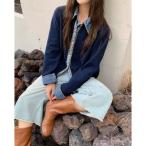 カーディガン デニム切り替えニットカーディガン レディース