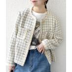 ショッピングツイード ジャケット ノーカラージャケット SHIPS any: ツイード  パイピング ノーカラー ジャケット レディース